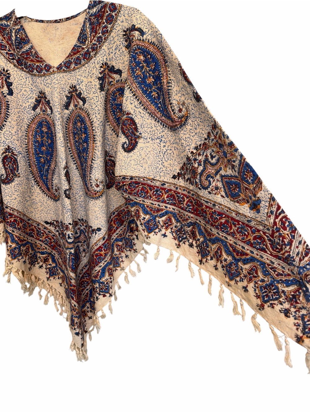 Handmade Boho Paisley Fringe Poncho Women’s Medium Festival Cottagecore - Picture 6 of 6